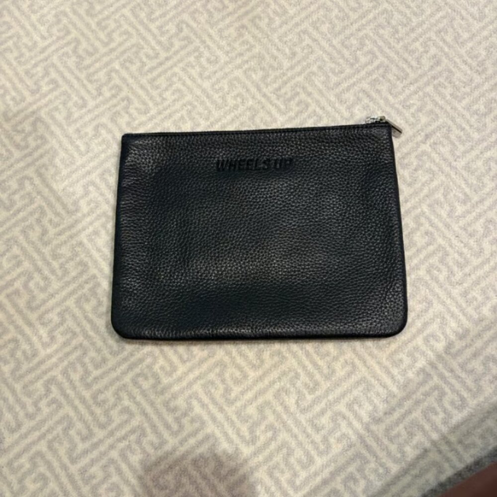 New Navy Wheels Up Leather Pouch